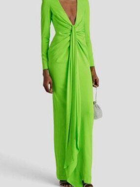 Alex Perry Womens Green Draped Neon Satin-Crepe Gown Dress Size AU 6/ US 2